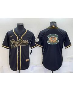Men's Green Bay Packers Black Gold Team Big Logo With Patch Cool Base Stitched Baseball Jersey