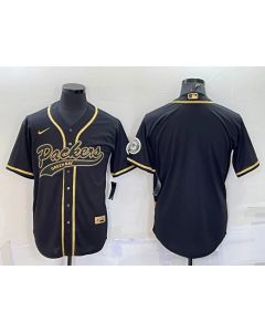 Men's Green Bay Packers Blank Black Gold With Patch Cool Base Stitched Baseball Jersey