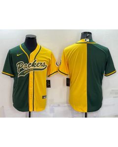 Men's Green Bay Packers Blank Green/Yellow Split With Patch Cool Base Stitched Baseball Jersey