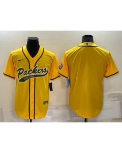 Men's Green Bay Packers Blank Yellow Cool Base Stitched Baseball Jersey