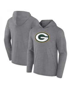 Men's Green Bay Packers Heather Gray Primary Logo Long Sleeve Hoodie T-Shirt (Green Gray)
