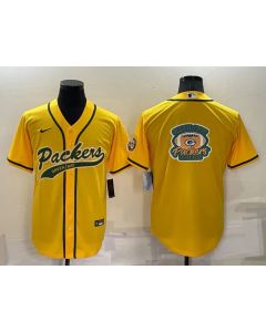 Men's Green Bay Packers Yellow Team Big Logo With Patch Cool Base Stitched Baseball Jersey