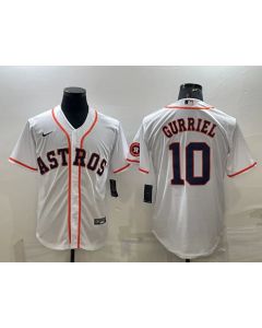 Men's Houston Astros #10 Yuli Gurriel White With Patch Cool Base Stitched Jersey (White)