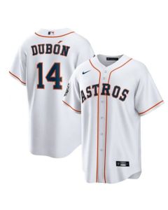 Men's Houston Astros #14 Mauricio Dubon White 2022 World Series Patch Cool Base Stitched Baseball Jersey