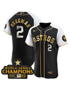 Men's Houston Astros #2 Alex Bregman 2023 Black Gold Alternate Flex Base Stitched Baseball Jersey