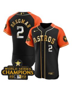 Men's Houston Astros #2 Alex Bregman 2023 Black Gold V2 Alternate Flex Base Stitched Baseball Jersey