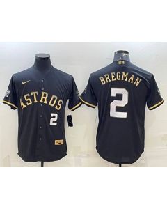 Men's Houston Astros #2 Alex Bregman Black Gold 2022 World Series Stitched Baseball Jersey