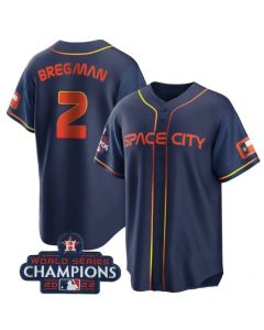 Men's Houston Astros #2 Alex Bregman Navy 2022 World Series Champions City Connect Stitched Baseball Jersey