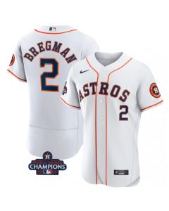 Men's Houston Astros #2 Alex Bregman White 2022 World Series Champions Flex Base Stitched Baseball Jersey