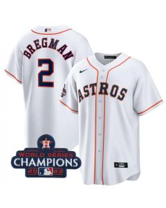 Men's Houston Astros #2 Alex Bregman White 2022 World Series Champions Home Stitched Baseball Jersey