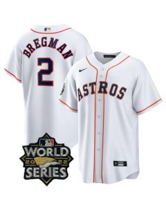 Men's Houston Astros #2 Alex Bregman White 2022 World Series Stitched Baseball Jersey