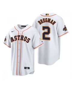 Men's Houston Astros #2 Alex Bregman White Gold 2022 World Series Champions Stitched Baseball Jersey