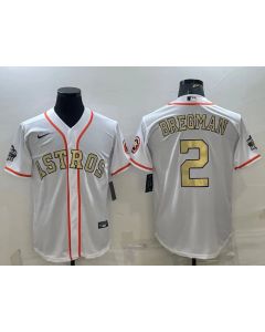 Men's Houston Astros #2 Alex Bregman White Gold 2022 World Series Stitched Baseball Jersey (White Gold)