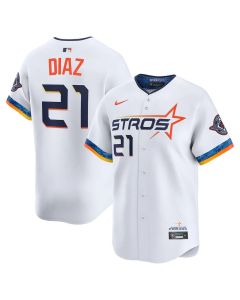 Men's Houston Astros #21 Yainer Diaz White 2025 City Connect Limited Stitched Baseball Jersey (White)