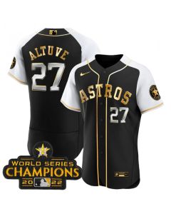 Men's Houston Astros #27 Jose Altuve 2023 Black Gold Alternate Flex Base Stitched Baseball Jersey
