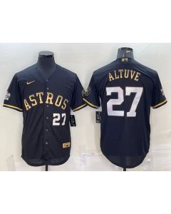 Men's Houston Astros #27 Jose Altuve Black Gold 2022 World Series Stitched Baseball Jersey