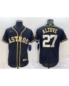 Men's Houston Astros #27 Jose Altuve Black Gold Flex Base Stitched Jersey