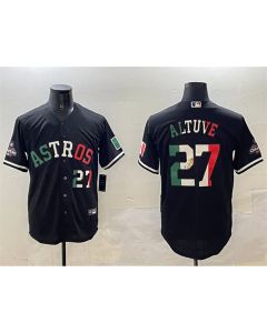 Men's Houston Astros #27 Jose Altuve Black Mexico With World Serise Champions Patch Cool Base Stitched Baseball Jersey (Black)