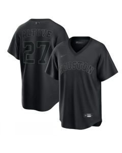 Men's Houston Astros #27 Jose Altuve Black Pitch Black Fashion Replica Stitched Jersey
