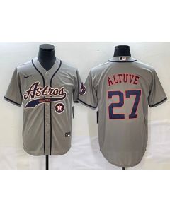 Men's Houston Astros #27 Jose Altuve Gray With Patch Cool Base Stitched Baseball Jersey (Gray)