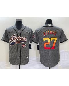 Men's Houston Astros #27 Jose Altuve Gray With Patch Cool Base Stitched Baseball Jersey