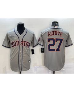 Men's Houston Astros #27 Jose Altuve Grey With Patch Cool Base Stitched Jersey (Grey)