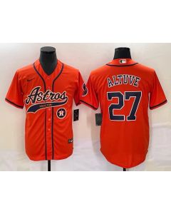 Men's Houston Astros #27 Jose Altuve Orange With Patch Cool Base Stitched Baseball Jersey