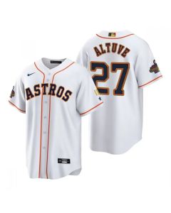 Men's Houston Astros #27 Jose Altuve White Gold 2022 World Series Champions Stitched Baseball Jersey