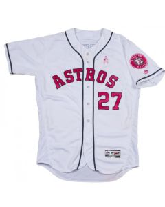 Men's Houston Astros #27 Jose Altuve White Pink Flex Base Stitched Baseball Jersey