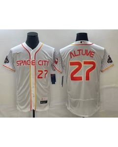 Men's Houston Astros #27 Jose Altuve White With 2022 World Series Champions Patch Stitched Baseball Jersey
