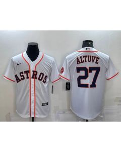 Men's Houston Astros #27 Jose Altuve White With Patch Cool Base Stitched Jersey (White)