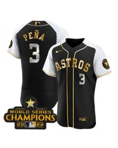 Men's Houston Astros #3 Jeremy Pena 2023 Black Gold Alternate Flex Base Stitched Baseball Jersey