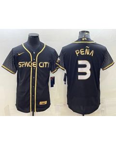 Men's Houston Astros #3 Jeremy Pena Black Gold 2022 World Series City Connect Flex Base Stitched Jersey