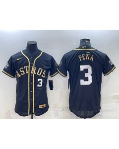Men's Houston Astros #3 Jeremy Pena Black Gold 2022 World Series Flex Base Stitched Jersey