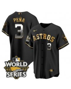 Men's Houston Astros #3 Jeremy Pena Black Gold 2022 World Series Stitched Baseball Jersey