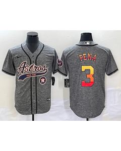 Men's Houston Astros #3 Jeremy Pena Gray With Patch Cool Base Stitched Baseball Jersey