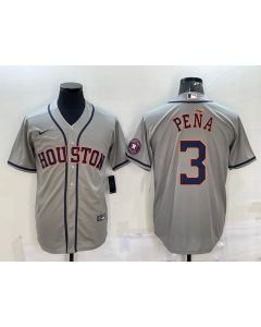 Men's Houston Astros #3 Jeremy Pena Grey With Patch Cool Base Stitched Jersey