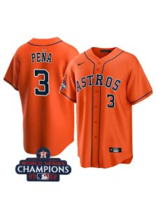 Men's Houston Astros #3 Jeremy Pena Orange 2022 World Series Champions Cool Base With No. in Front Stitched Baseball Jersey