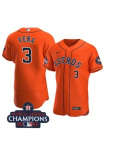 Men's Houston Astros #3 Jeremy Pena Orange 2022 World Series Champions Flex Base Stitched Baseball Jersey