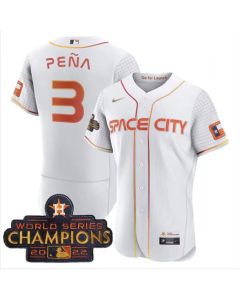 Men's Houston Astros #3 Jeremy Pena White With 2022 World Serise Champions Patch Stitched Baseball Jersey (White)