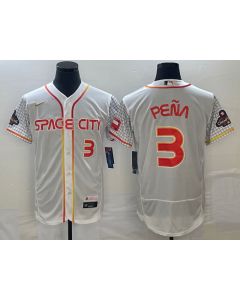 Men's Houston Astros #3 Jeremy Pena White With 2022 World Series Champions Patch Stitched Baseball Jersey