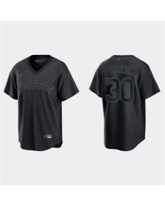 Men's Houston Astros #30 Kyle Tucker Black Pitch Black Fashion Replica Stitched Jersey