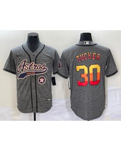 Men's Houston Astros #30 Kyle Tucker Gray With Patch Cool Base Stitched Baseball Jersey