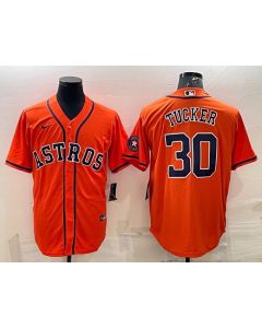 Men's Houston Astros #30 Kyle Tucker Orange With Patch Cool Base Stitched Jersey (Orange)