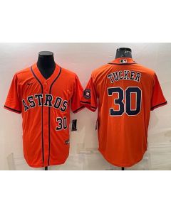 Men's Houston Astros #30 Kyle Tucker Orange With Patch Cool Base Stitched Jersey