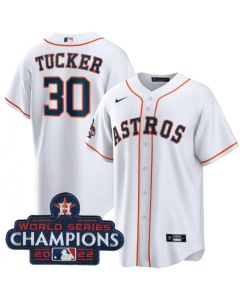 Men's Houston Astros #30 Kyle Tucker White 2022 World Series Champions Home Stitched Baseball Jersey