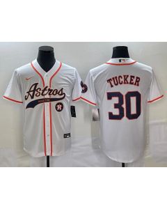 Men's Houston Astros #30 Kyle Tucker White With Patch Cool Base Stitched Baseball Jersey