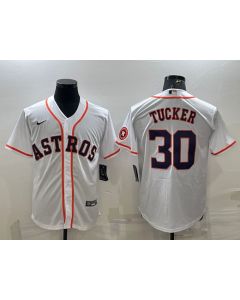 Men's Houston Astros #30 Kyle Tucker White With Patch Cool Base Stitched Jersey (White)