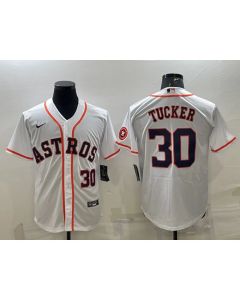 Men's Houston Astros #30 Kyle Tucker White With Patch Cool Base Stitched Jersey