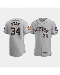 Men's Houston Astros #34 Nolan Ryan Grey 60th Anniversary Flex Base Stitched Baseball Jersey